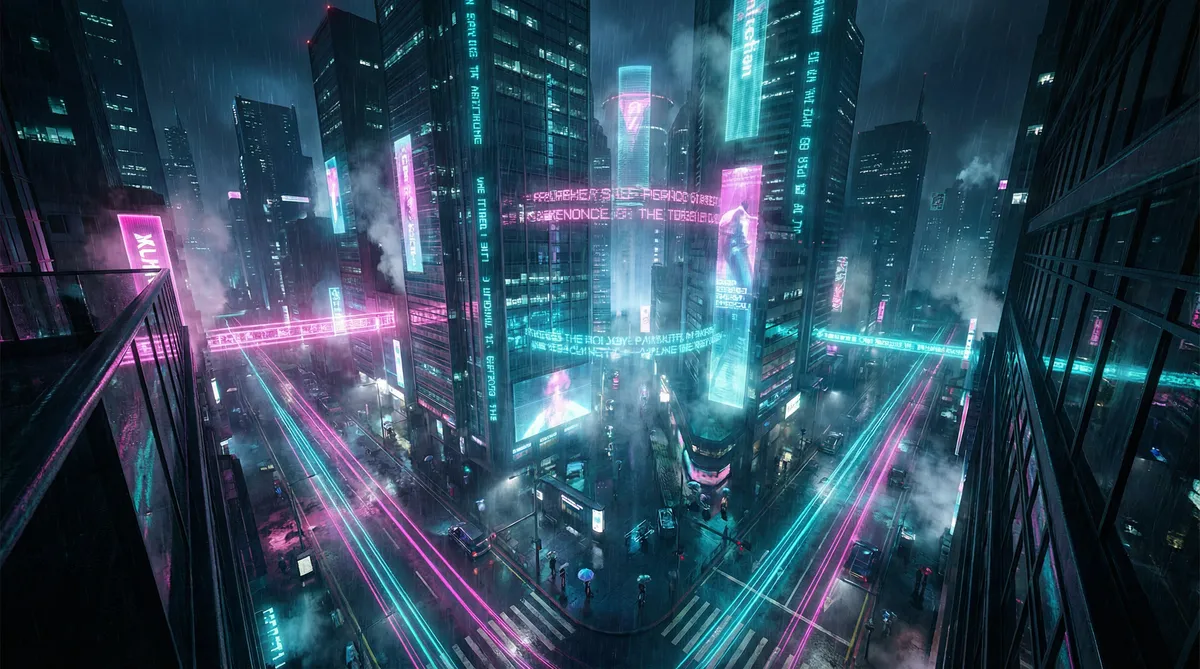 财阀老手 竖屏短剧平台首页背景 - 赛博朋克都市夜景